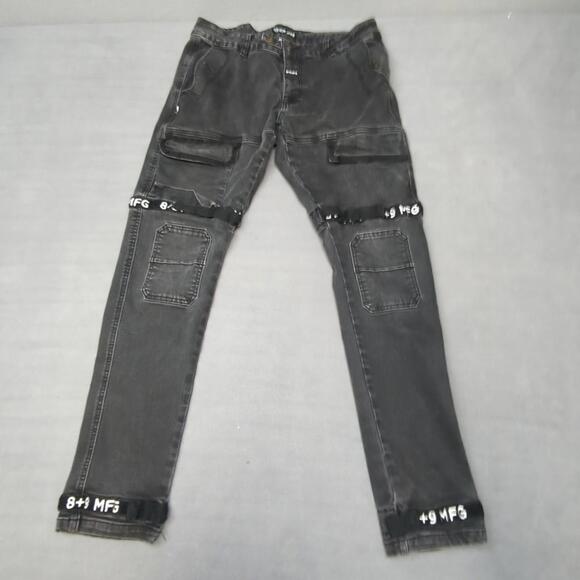 8&9 8+9 Mfg Black Distressed Jeans Size 36 **(34x33) Y2k Men’s Streetwear Cargo - Picture 1 of 9